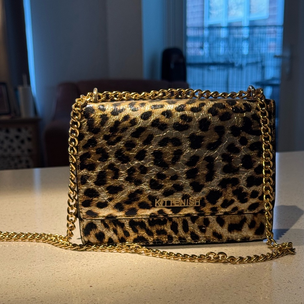 Kittenish Wild Leopard Crossbody with Gold Chain